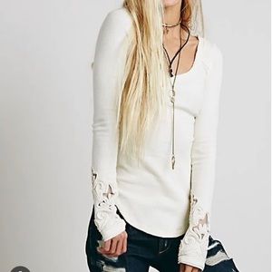 Free People Masquerade cuff Thermal Cream Top Sz L